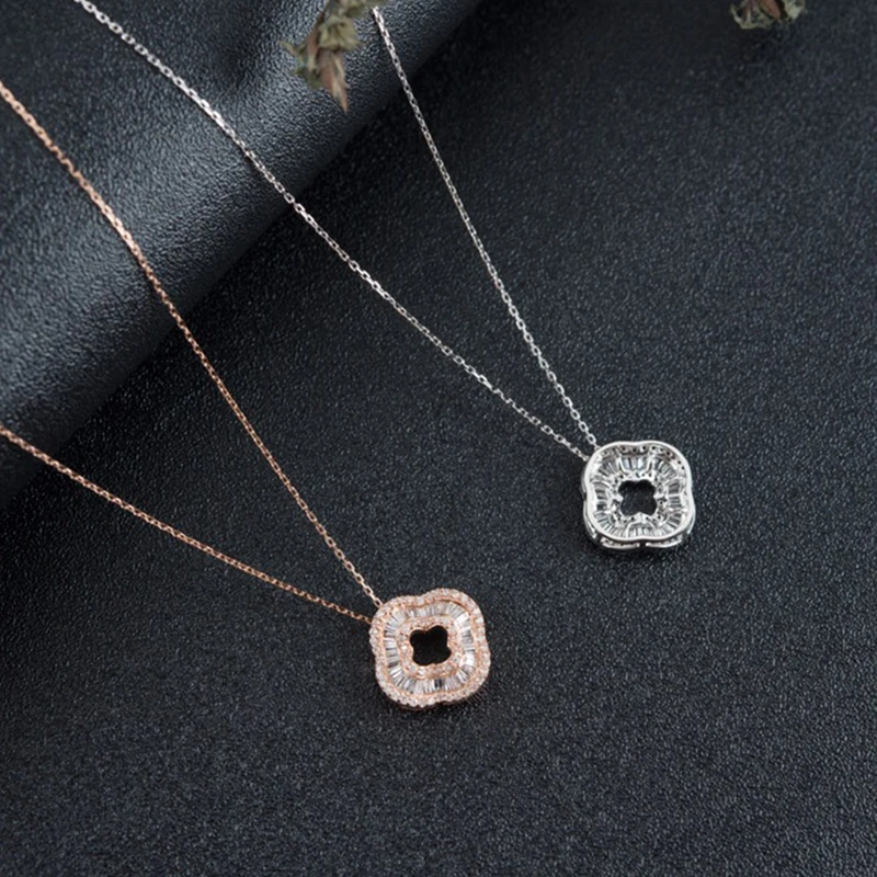 Aazuo 100% 18K White Gold Rose Real Ladder Diamond Fashion Flower Clover Necklace gifted for Women 18 Inch Link Chain Au750 | Украшения и