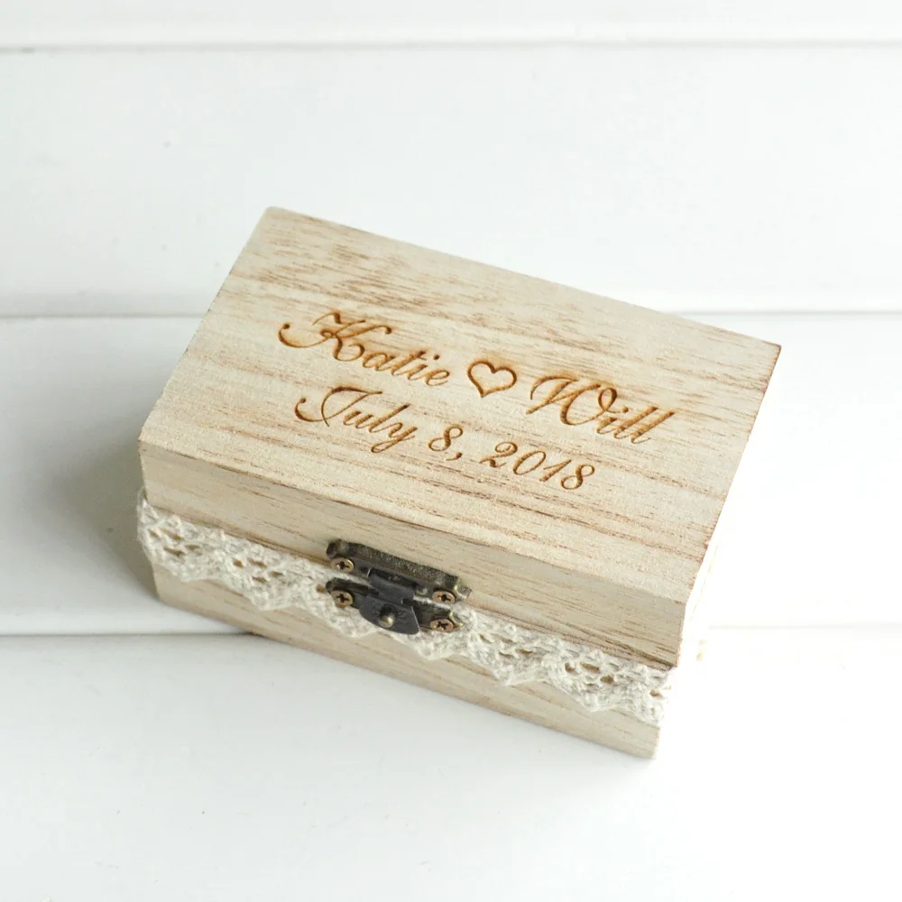

Rustic Wedding Ring Box Personalized Engagement Ring Bearer Box, Custom Wedding Ring Holder Box