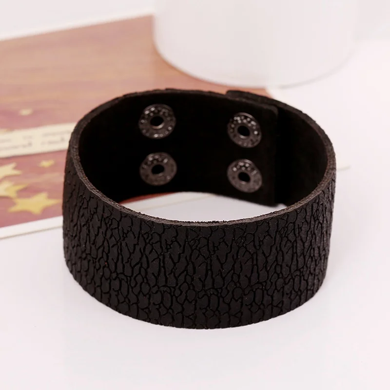 Vintage Genuine Leather Bracelet For Men Women Brown Black Wide Cuff Bangles Male Fashion Jewelry Textured Design Pulseiras Gift | Украшения