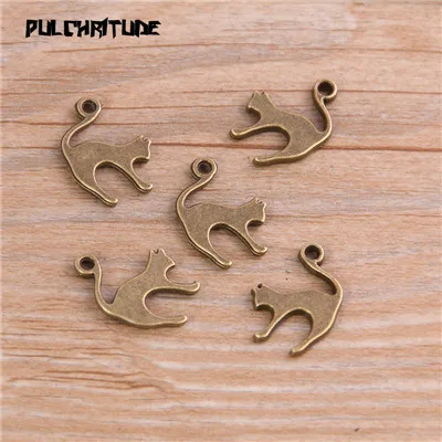 Antique Bronze Plated Pulchrode 16 шт. 14*19 мм продукт два цвета прекрасный кот талисманы подвеска в виде животного ювелирные изделия металлический сплав Ювелирная маркировка - Metal color: Antique Bronze Plated