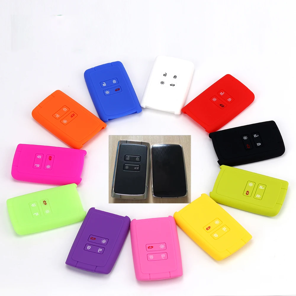 Buy 2 send one Silicone rubber car key case cover for Renault KOLEOS Kadjar samsung QM5 4 button card smart shell set | Автомобили и
