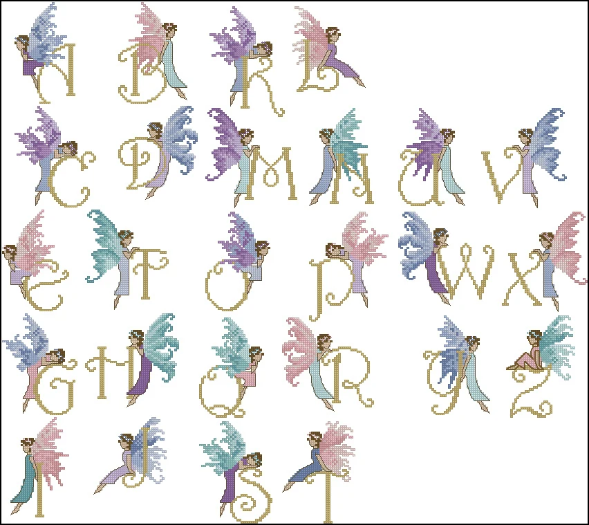 Needlework 14CT 16CT 18CT Cross Stitch, DIY Count Cross Stitch, Embroidery Set, Elf alphabet