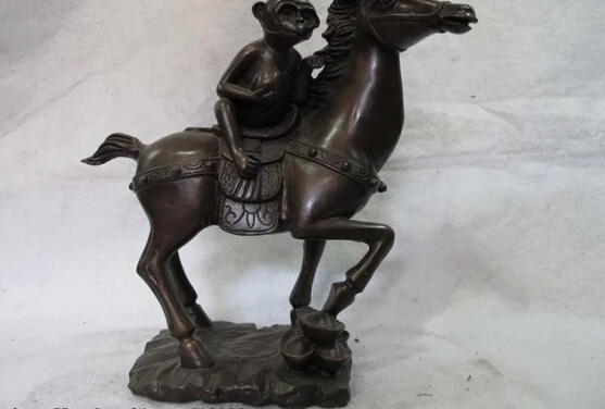 

song voge gem S0382 9.5 Chinese Folk Art sculpture Pure Bronze Copper Monkey Ride on Horse Statue