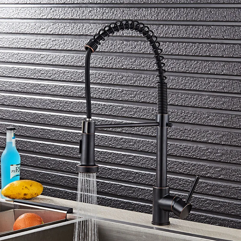 

Бесплатная доставка, латунный пружинный выдвижной кухонный кран ORB, смеситель для раковины, роскошный смеситель для горячей и холодной воды...