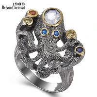 dreamcarnival 1989 new arrived gothic ring for women black octopus style colorful zircon hot pick chic jewelry wholesale wa11642