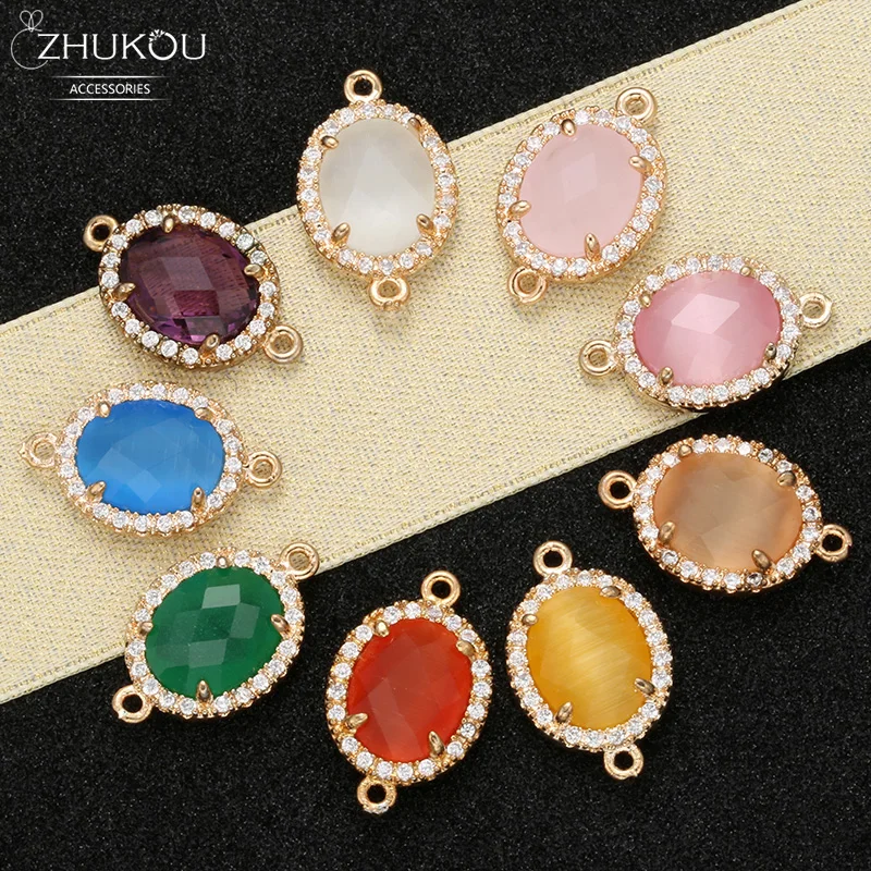 

ZHUKOU New 12x18mm crystal Connectors accessories for Earrings jewelry making Oval jewelry findings for decoration model:VS335