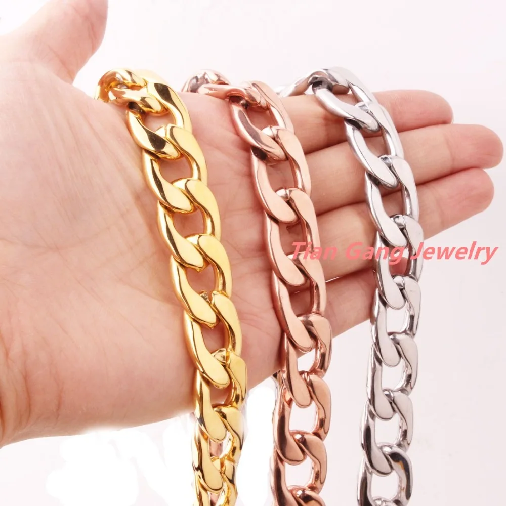Customize Size 15mm 316L Stainless Steel Silver Color /Gold/Rose Gold Color Curb Cuban Chain Mens Womens Necklace Or Bracelet