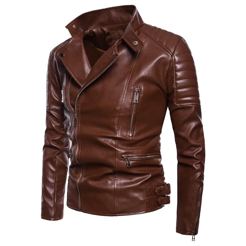 

2019 Autumn new Men's Leather Locomotive Lapel High-end Leather Oversized 4XL 5XL PU jacket Color Black / Brown