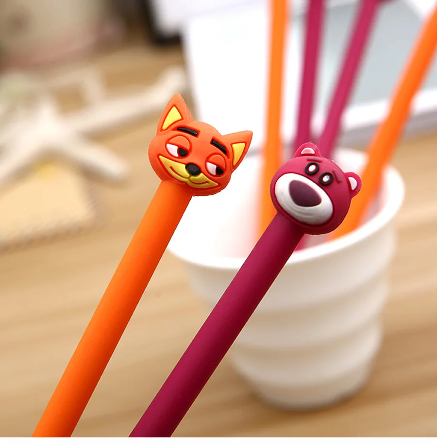 2 шт./лот, мультяшная креативная гелевая ручка kawaii Fox and beargel, Черная гелевая ручка, креативная нейтральная ручка, школьные канцелярские принадлежности, креативный подарок
