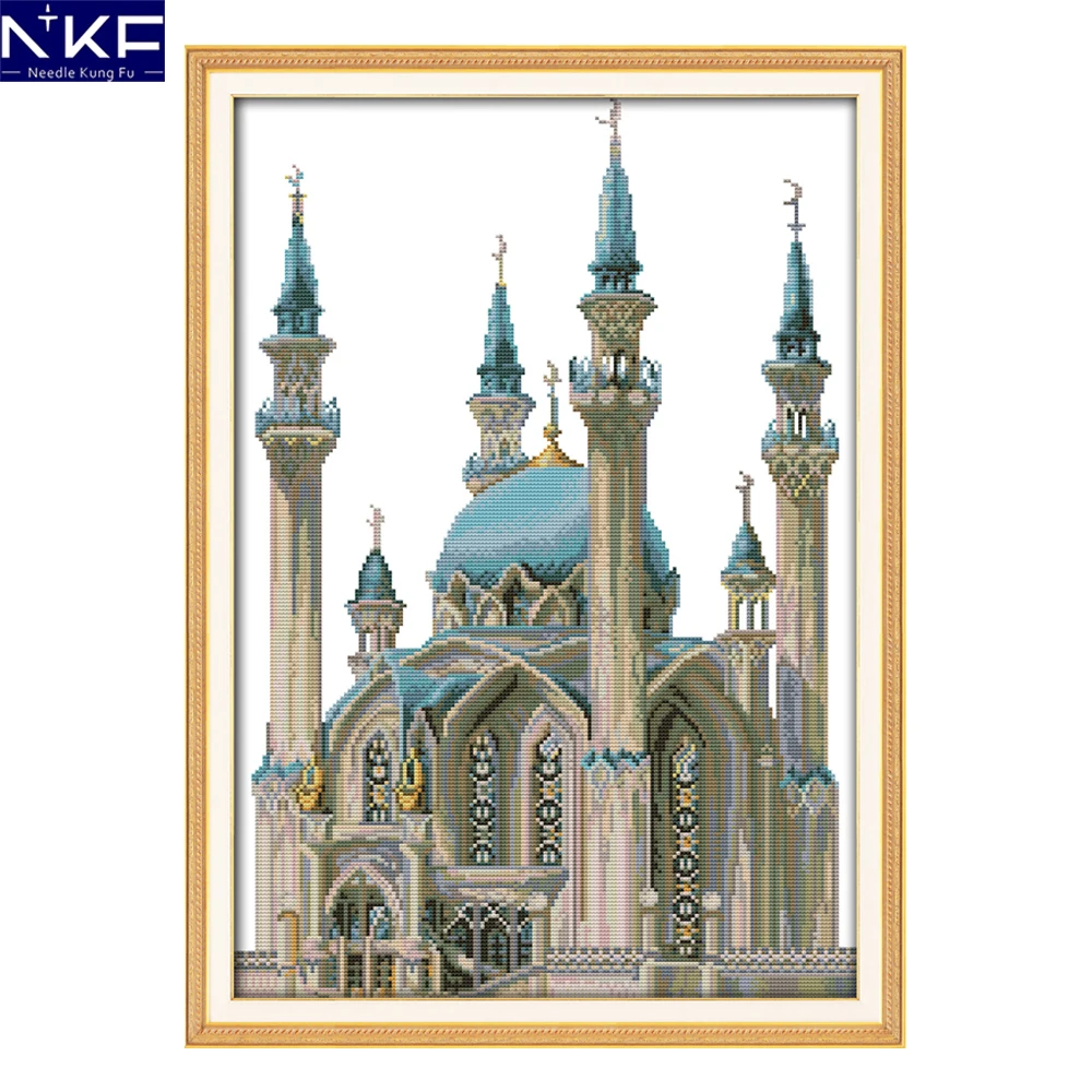 

NKF The blue castle scenery style embroidery kits modern designs Christmas cross stitch embroidery patterns for home decoration