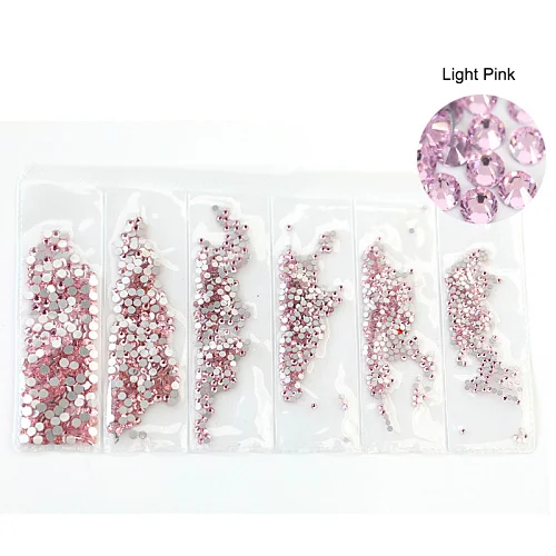 Light Pink 1600 шт, SS4-SS12, стеклянные стразы для дизайна ногтей, хрустальные плоские с оборота Стразы для дизайна ногтей, очаровательный дизайн для самостоятельного украшения ногтей B0919 - Цвет: Light Pink