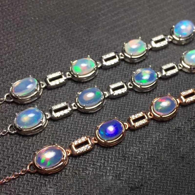 Отличный Блестящий серебряный браслет с опалом для женщин 6 мм * 8 натуральный