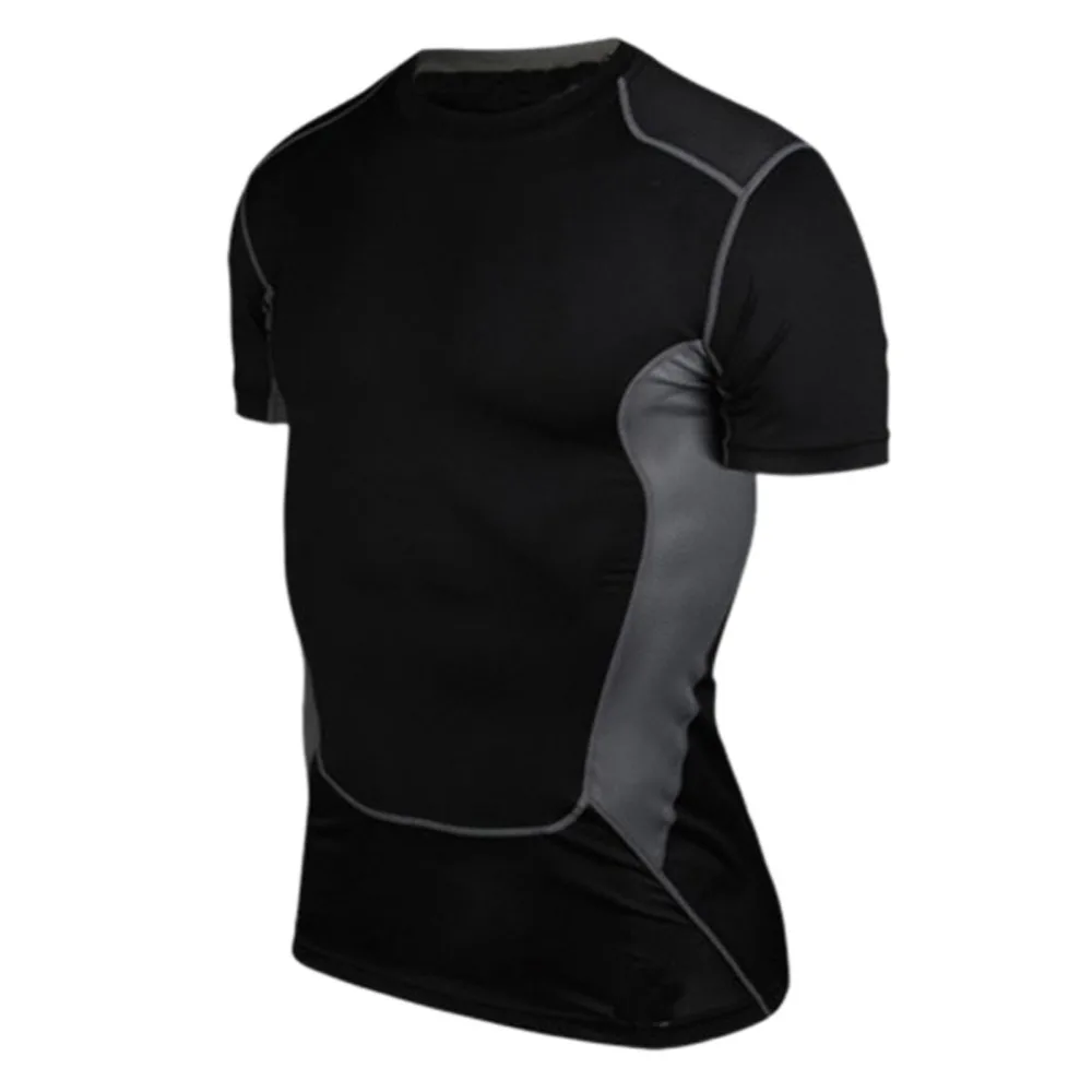 

New Men Compression T-shirt Black White Grey T Shirts Bodybuilding Fitness Tactical Under Base Layer Tights Short Sleeve Top