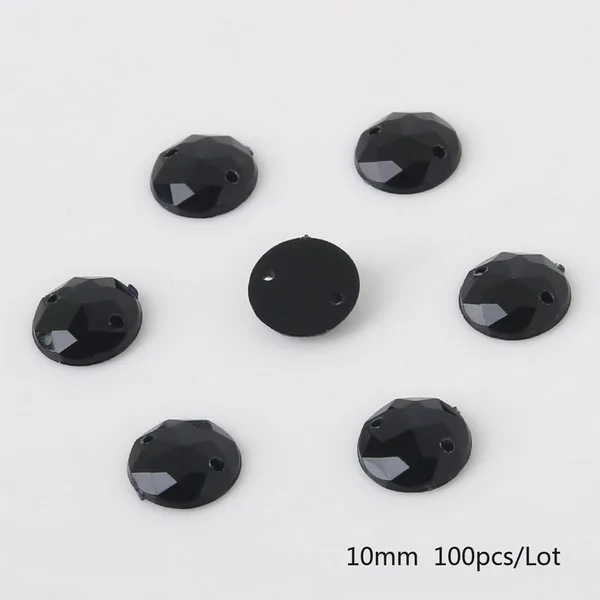 Black 100 шт 10 мм хрустальные плоские с оборота Бусины круглые акриловые бусины два отверстия свободные бусины для рукоделия ювелирных изделий Аксессуары для рукоделия - Цвет: Black