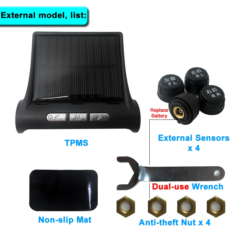 Беспроводная система контроля давления в шинах TPMS на солнечной батарее