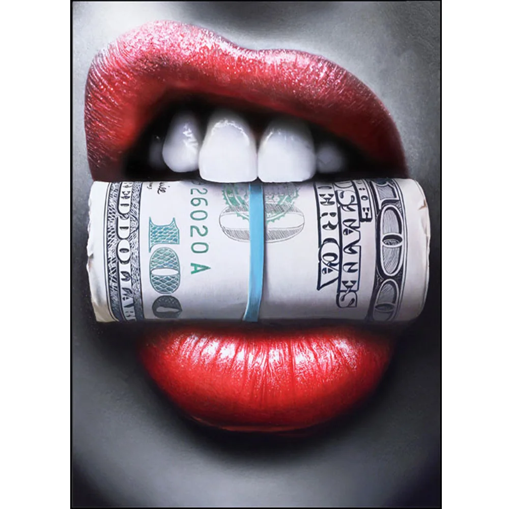 DIY diamond painting Sexy Red Lips Bite Bullet Money dimaond embroidery full drill 5D mosaic round | Дом и сад