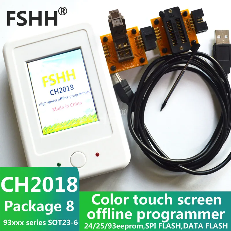 CH2018 Color screen offline programmer SPI programmer 24/25/93EEPROM DATA SPI FLASH with 93xx SOT23-6 socket adapter best price carprog full v4 1 21 adapter programmer with all softwares radios odometers dashboards immobilizers