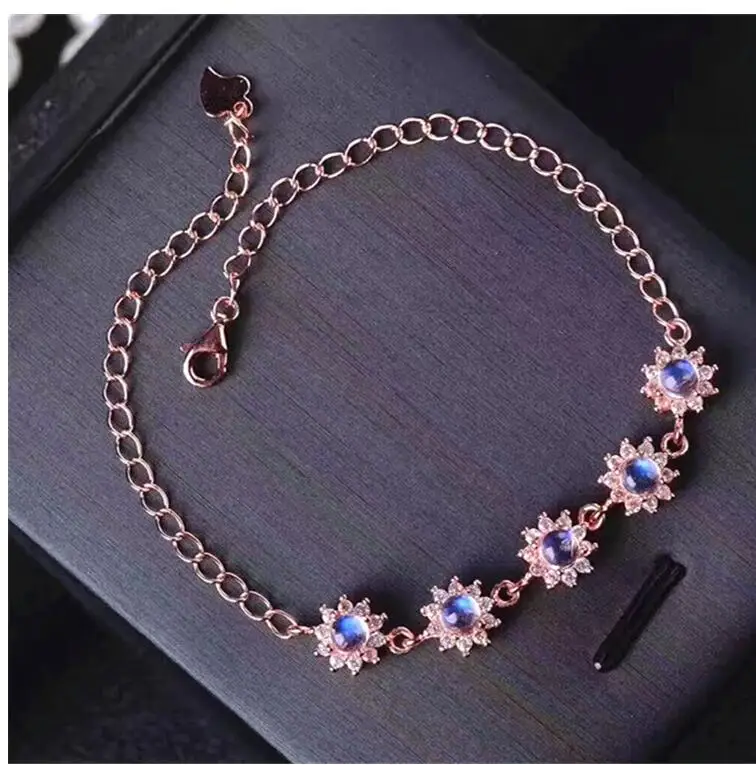 

Free shipping Natural and real Blue Moonstone Bracelets 925 sterling silver Fine jewelry gems 4mm 5pcs