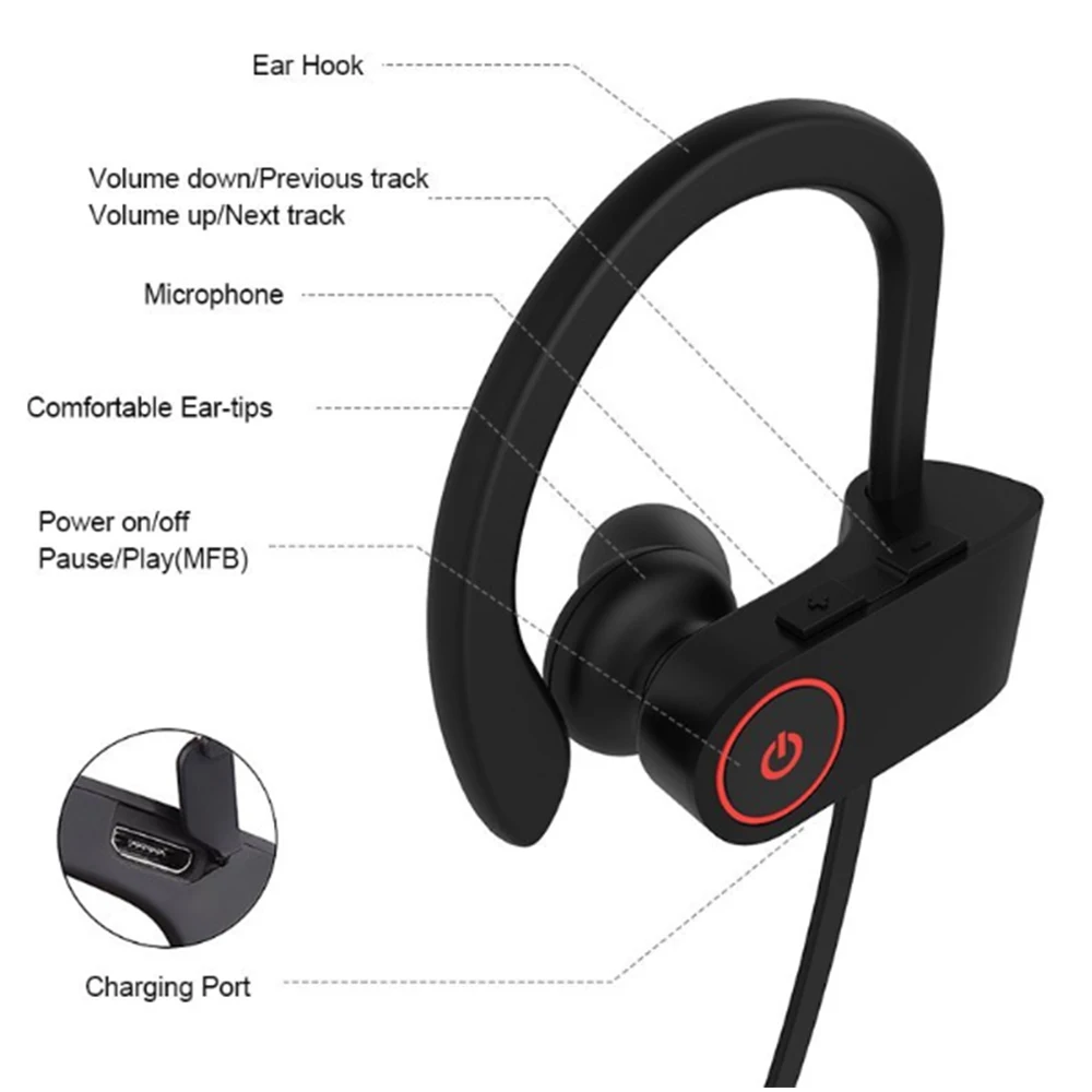 Bluetooth headphones IPX7 waterproof wireless headphone sports bass bluetooth earphone with mic for phone iPhone xiaomi Huawei |
