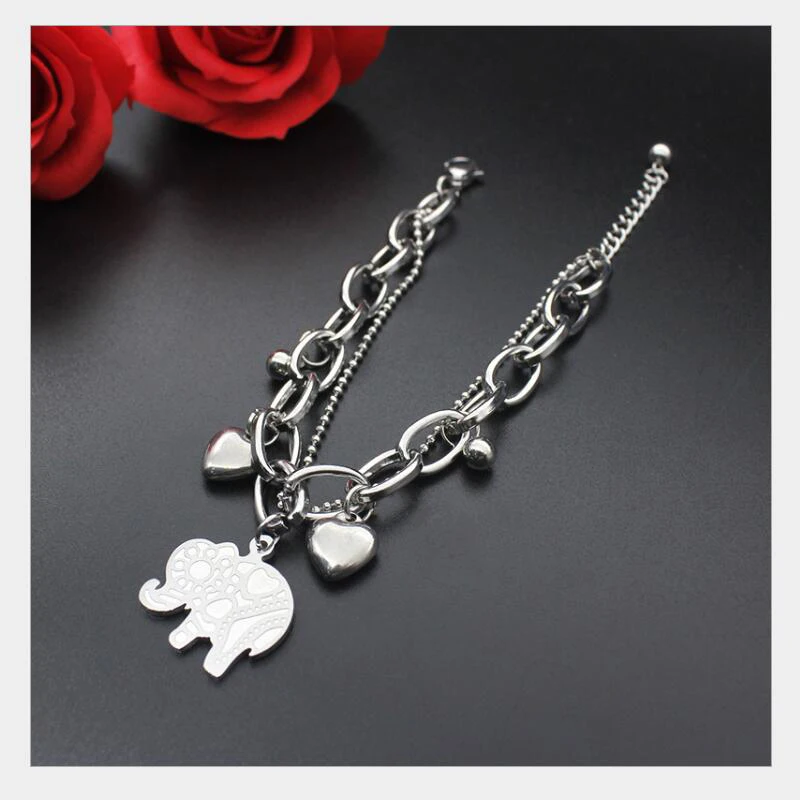Женский браслет из нержавеющей стали слон бусина Шарм в форме сердца ювелирные