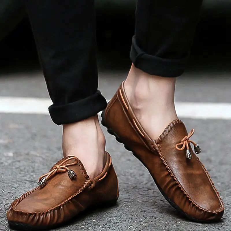 

Summer Men's Loafers Italian Moccasins Slip On Leather Casual Shoes Male Driving Black Flats Sneakers Zapatillas Hombre XC-29