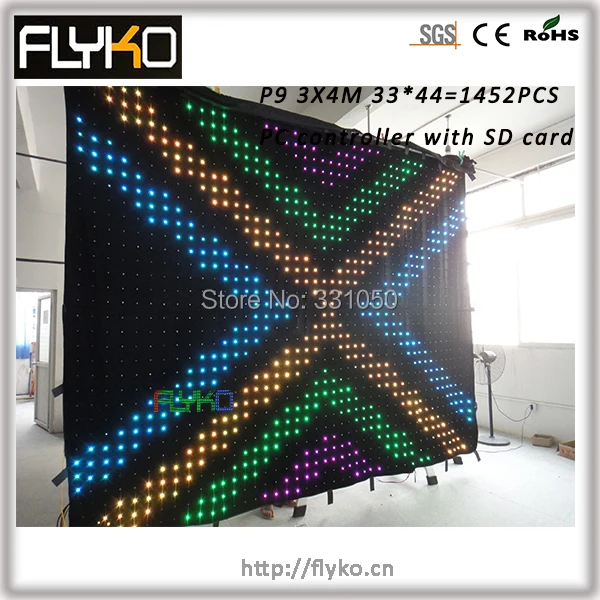Free shippping 3m high 4mwide led stage video curtain wall screen | Лампы и освещение