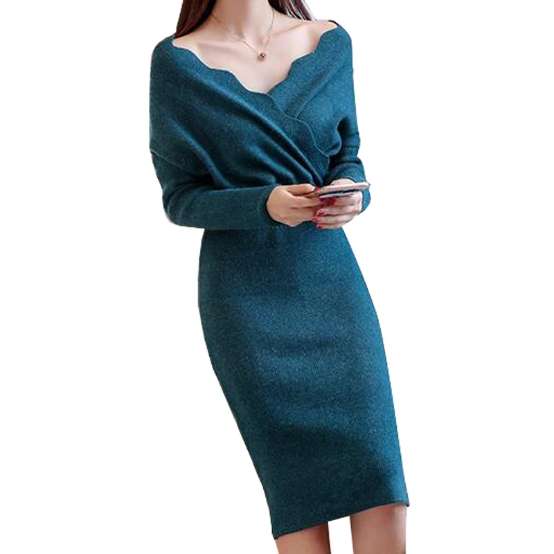 2017 Женское зимнее элегантное платье с длинным рукавом утолщенное облегающее
