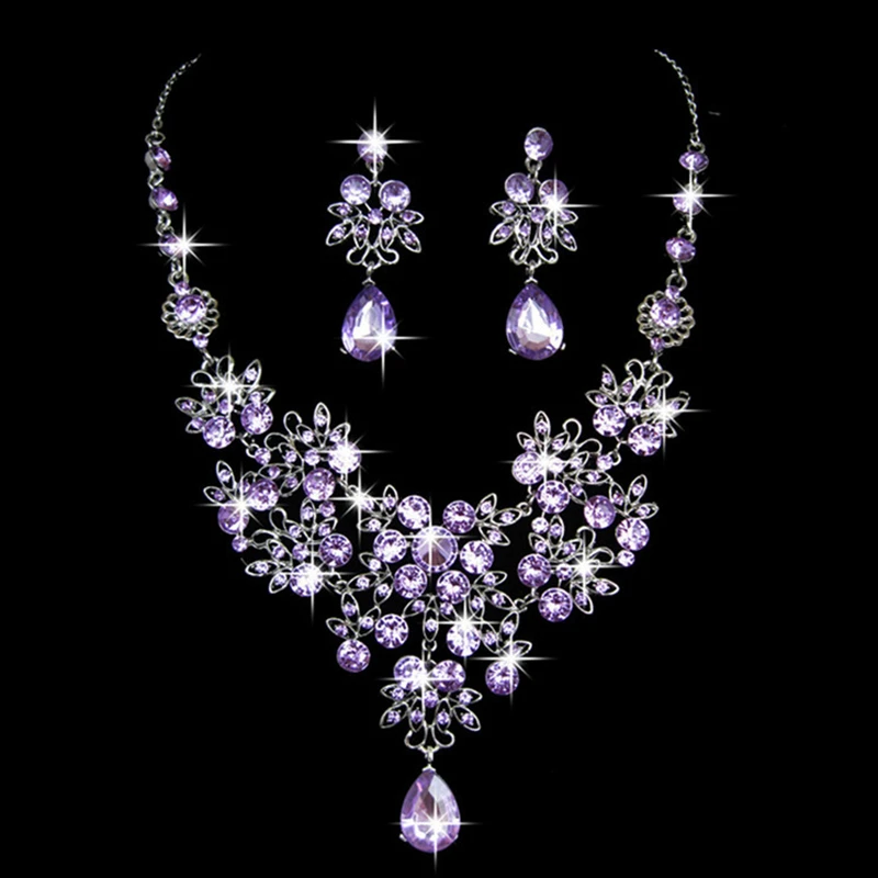 Fashion Luxury Crystal Jewelry Sets Rhinetone Wedding Necklace Earrings Set for Women Brides Wife Sister | Украшения и аксессуары