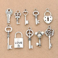 mixed tibetan silver heart key lock love peace charms pendants jewelry making diy charm crafts jewelry accessories handmade