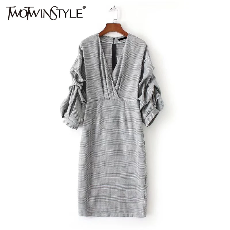 TWOTWINSTYLE осеннее миди Длинное Платье женское клетчатое выпускное Женское