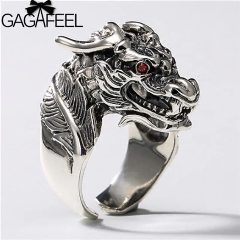 GAGAFEEL, красный циркон, 925 пробы, серебряное кольцо с драконом, кольца с животными для мужчин, мужские, панк, тайские серебряные ювелирные изделия