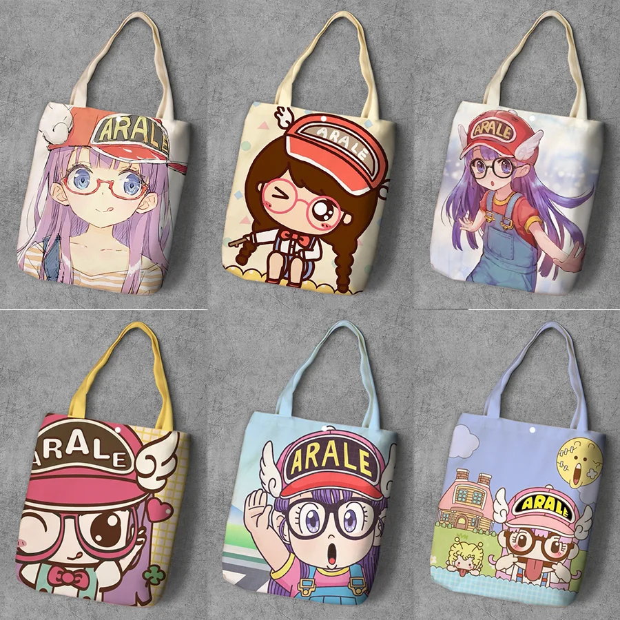

Arale Girl Cartoon Student Printed Canvas Shopping Backpack Large Capacity Anime Tote Fashion Ladies Casual Shoulder Bags