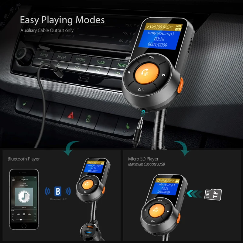 Bluetooth FM трансмиттер VANJEW BT76 беспроводной радиоадаптер автомобильный комплект