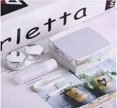Sliver Contact Lens Case With Mirror women Colored Contact Lenses box eyes contact lens container Lovely Travel kit box without sign - Цвет: Sliver