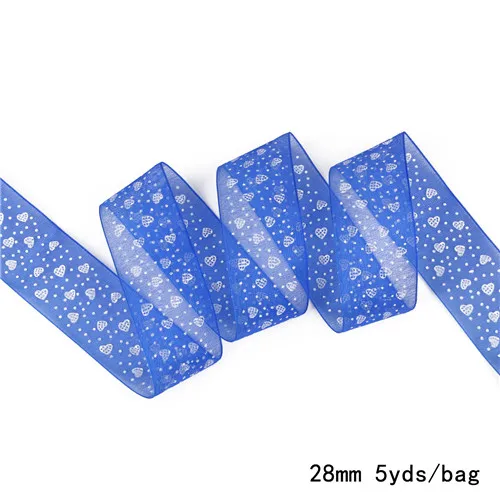 Royal Blue 5 ярдов лента из органзы с принтом в форме сердца, цветная подарочная упаковка для рукоделия, рождественское свадебное украшение, кружевная ткань для шитья, ленты - Цвет: Royal Blue