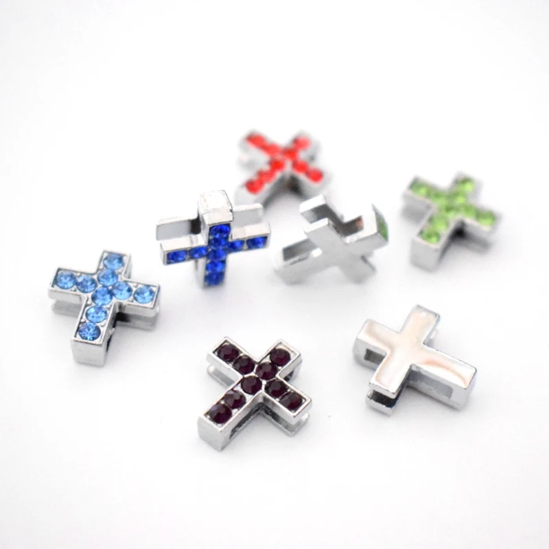 

10mm Crystal Rhinestone Silver Flower Slide Beads Charms DIY Accessories Handmade Jewelry For Bracelets Key Chains Pet Collar