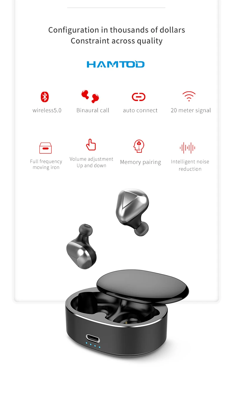 Беспроводная гарнитура HAMTOD T50 HiFi Dual Bluetooth 5 0 Автоматическое Сопряжение стерео 6D