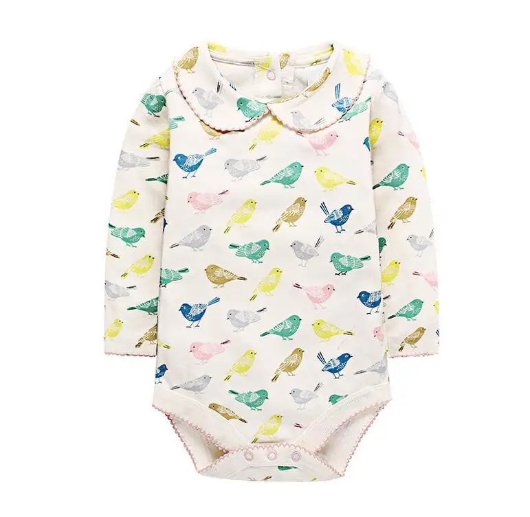 Новинка 2017 боди для малышей 100% хлопок комбинезон с принтом птиц осенне-Весенняя