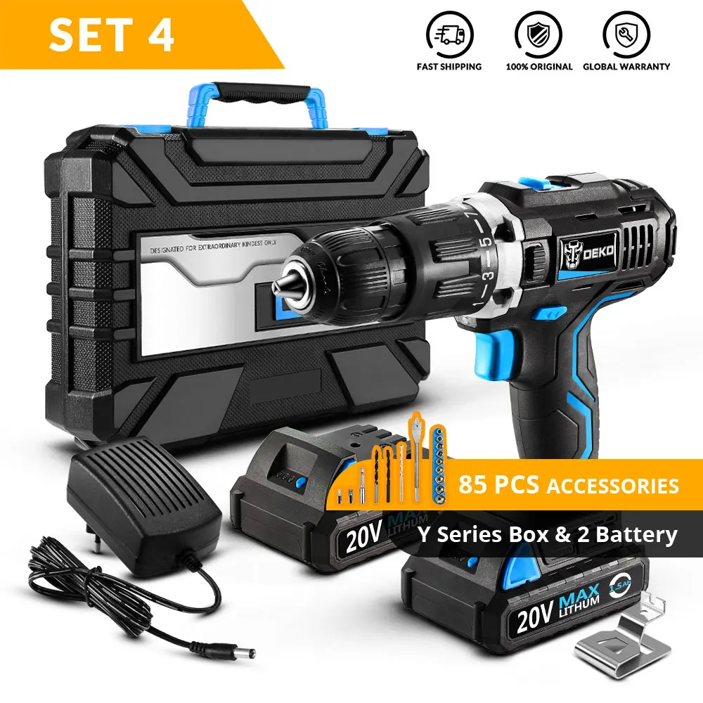 SET4 DEKO GCD20DU3 20 В Макс ударная Аккумуляторная дрель электрическая отвертка литий-ионный драйвер с переменной скоростью электроинструменты - Цвет: SET4