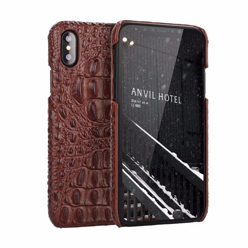 OUJINUO Luxury Genuine Leather Crocodile Patterned Back Cover For Apple iPhone Xs X Case Coque Fondas | Мобильные телефоны и
