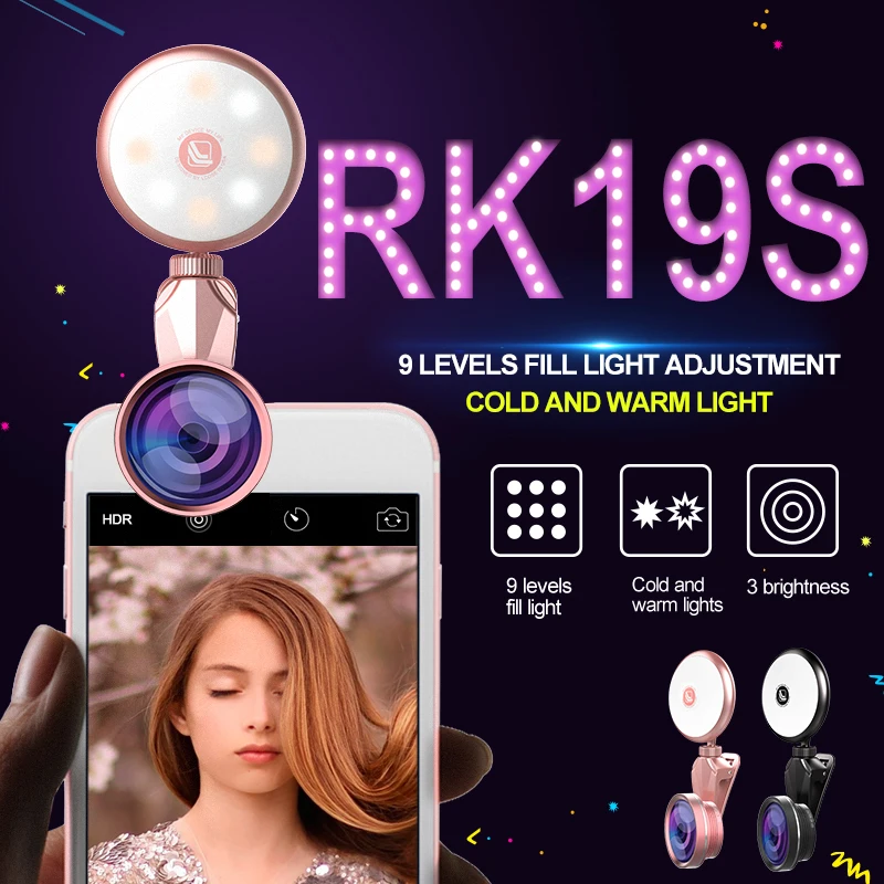 

LED Clip-on Rechargable Selfie Cellphone lamp ring Light Dimmable Flash Lighting with 9 Level Brightness for Phone Selfie