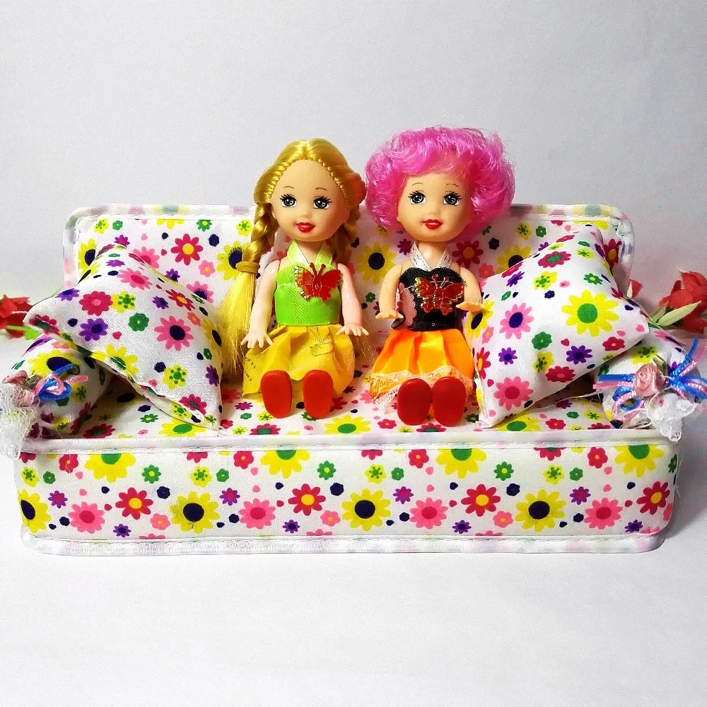 5 шт. симпатичная мебель для кукольного домика цветочная ткань диван с 2 подушками