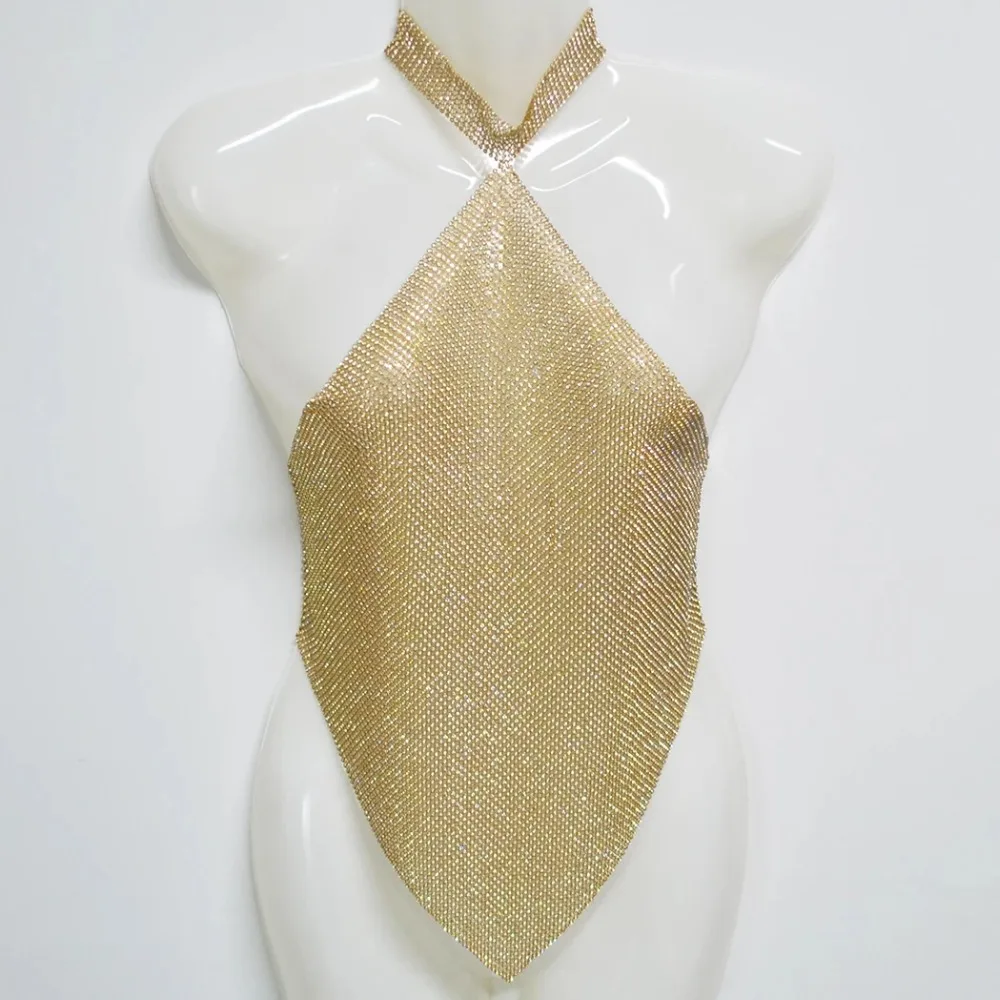 Ночной клуб сексуальный Золотой пляжный бюстгальтер жгуты чокер ожерелье эффектные женские цепочки для тела Топ Блестящий Полный Стразы пояс поясные ювелирные изделия