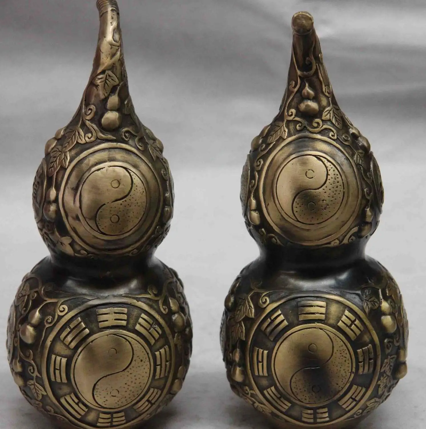 Китайский Медь Бронза Фэн-шуй Даосизм Тай Цзи Инь Ян Бутылочной Тыквы Ваза Статуя