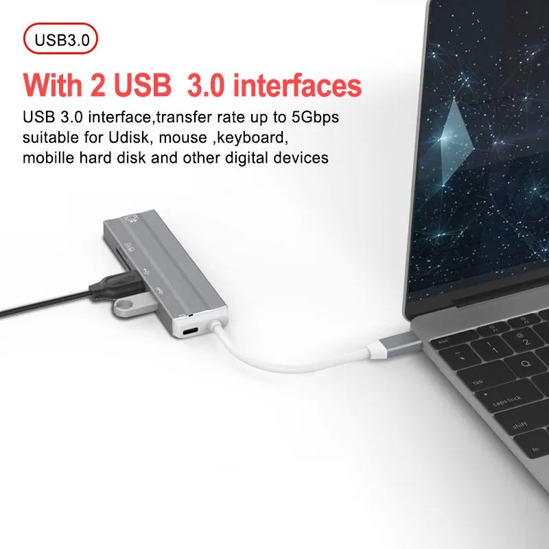 6 In 1 Type C Adapter To HDMI USB2.0 3.0 Multi Function USB-C Converte to SD/TF Hub For Laptop Macbook Samsung Huawei