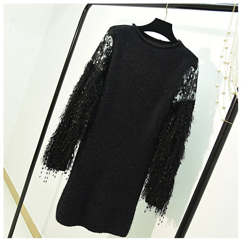 Winter Plus Size Sweaters Pullovers Korean Style Women Solid Long Sleeved With Tassel Hollow Out Knitted Sweater Sweter Mujer | Женская