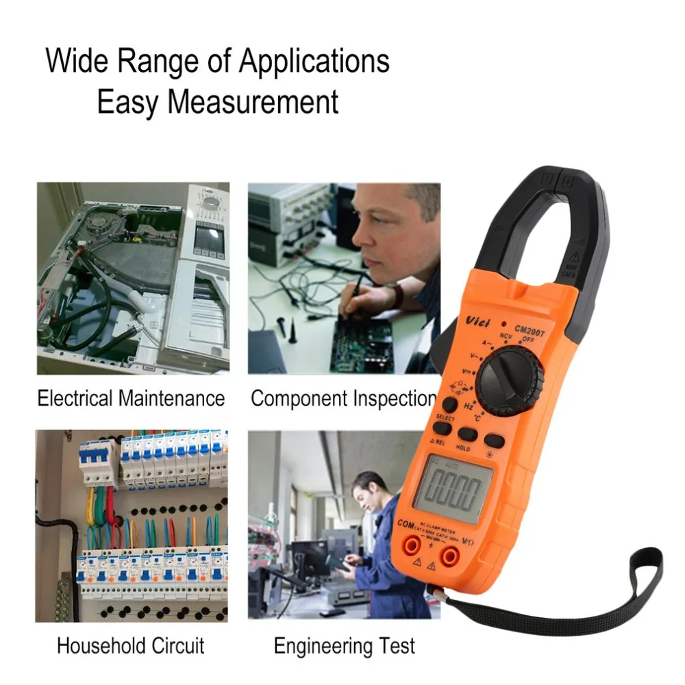 Vici CM-2007 Handheld Digital Clamp Meter Multimeter AC/DC Volt Current Voltage Ohm NCV Temperature Tester Resistance Ammeter |