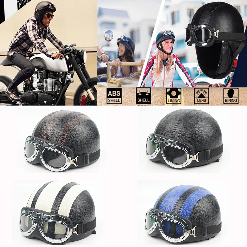 

evomosa Retro Motorcycle Half Helmet Motorbike Open Face With Visor Unisex Off Road Racing Biker Helmet Sunglasses Scarf DOT