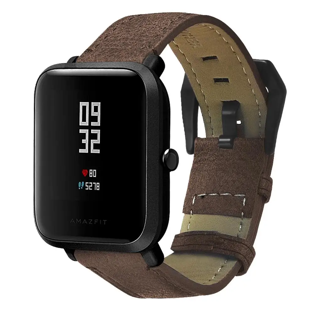 Ремешок из натуральной кожи для часов Amazfit Bip Bit старинный браслет Garmin Vivoactive3/Forerunner