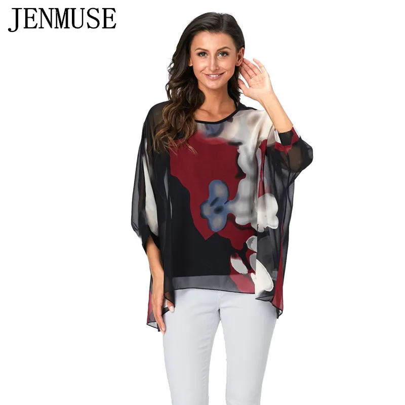 Блузка Jenmuse 4XL 5XL 6XL большого размера 2019 женская блузка с цветочным принтом